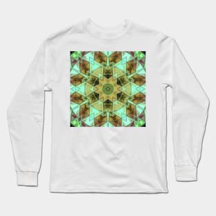 Mosaic Kaleidoscope Flower Orange and Teal Long Sleeve T-Shirt